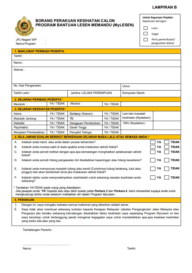 Borang Permohonan Lesen Memandu Percuma - DOWNLOAD - Bantuan Kerajaan ...